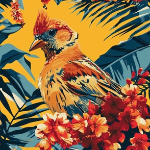 a surface design of bright and tropical birds and plants_139