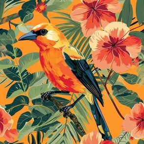 a surface design of bright and tropical birds and plants_141