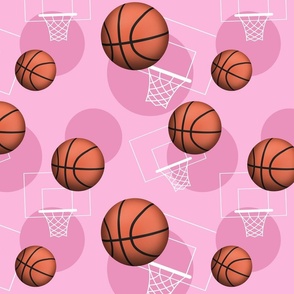 Basketball Themed Pattern Pink - Medium Scale