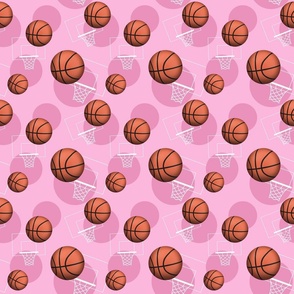 Basketball Themed Pattern Pink - Small Scale