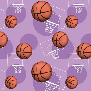 Basketball Themed Pattern Purple - Medium Scale