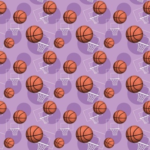 Basketball Themed Pattern Purple - Small Scale