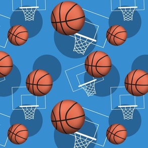 Basketball Themed Pattern Dark Blue - Medium Scale