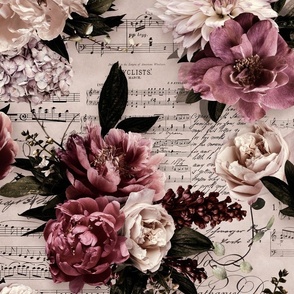 Music And Flowers Vintage Style Opulence Large Scale