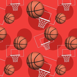 Basketball Themed Pattern Red - Medium Scale
