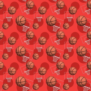 Basketball Themed Pattern Red - Small Scale