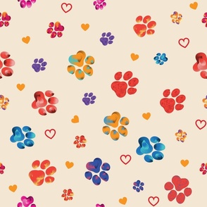 Paw prints and hearts | beige | Medium