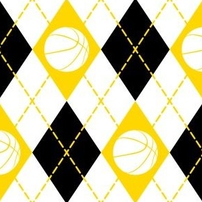 basketball themed black gold white argyle sports pattern