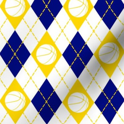 basketball themed blue gold white argyle sports pattern