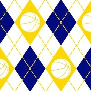  basketball themed blue gold white argyle sports pattern