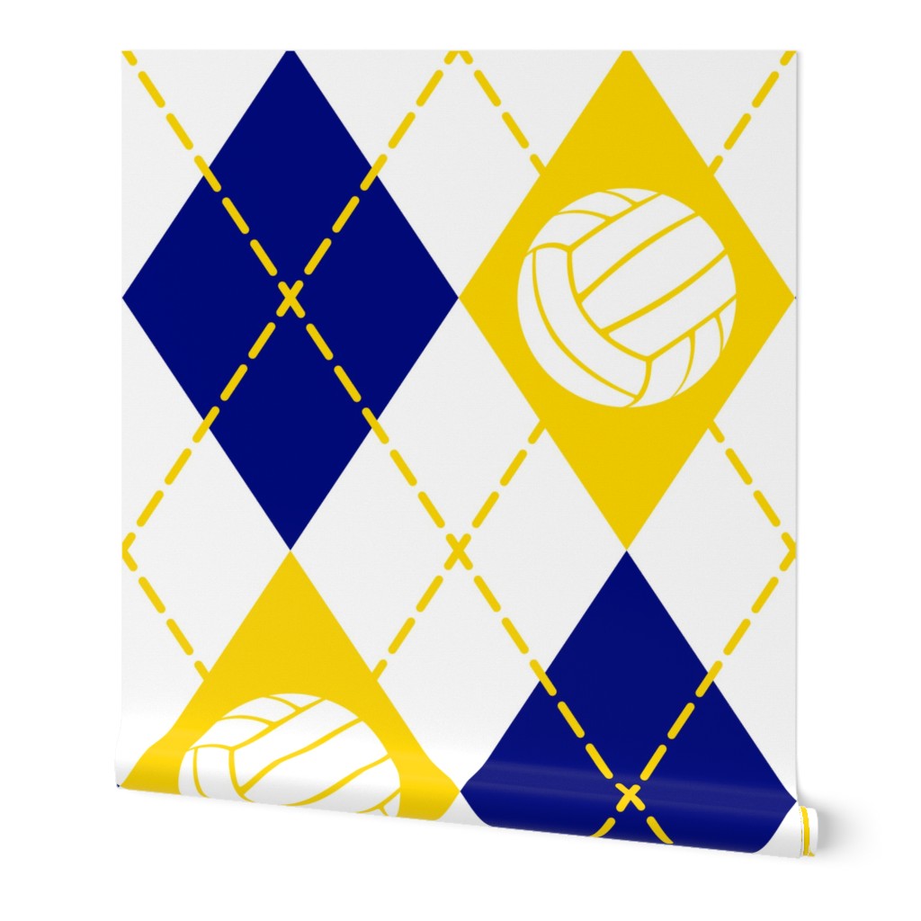 blue gold white volleyball sports argyle pattern