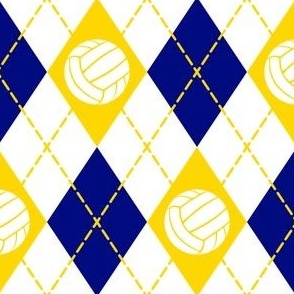 blue gold white volleyball sports argyle pattern