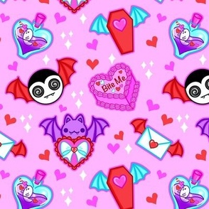 Pastel Goth Valentines Vampire Bat Valoween Pink