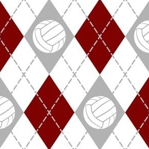 Volleyball themed maroon gray white argyle sports pattern