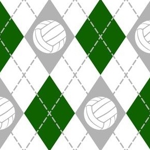 Volleyball themed green gray white argyle sports pattern