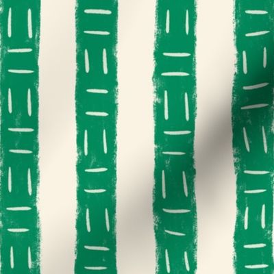 Crayon Stripes Wonderland: Playful Vertical Lines in Emerald Green and Cream with Block Printing Magic