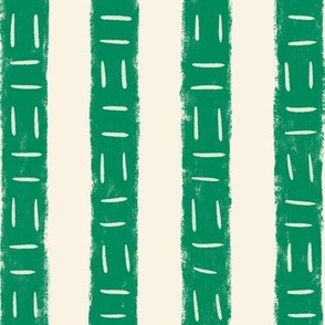 Crayon Stripes Wonderland: Playful Vertical Lines in Emerald Green and Cream with Block Printing Magic