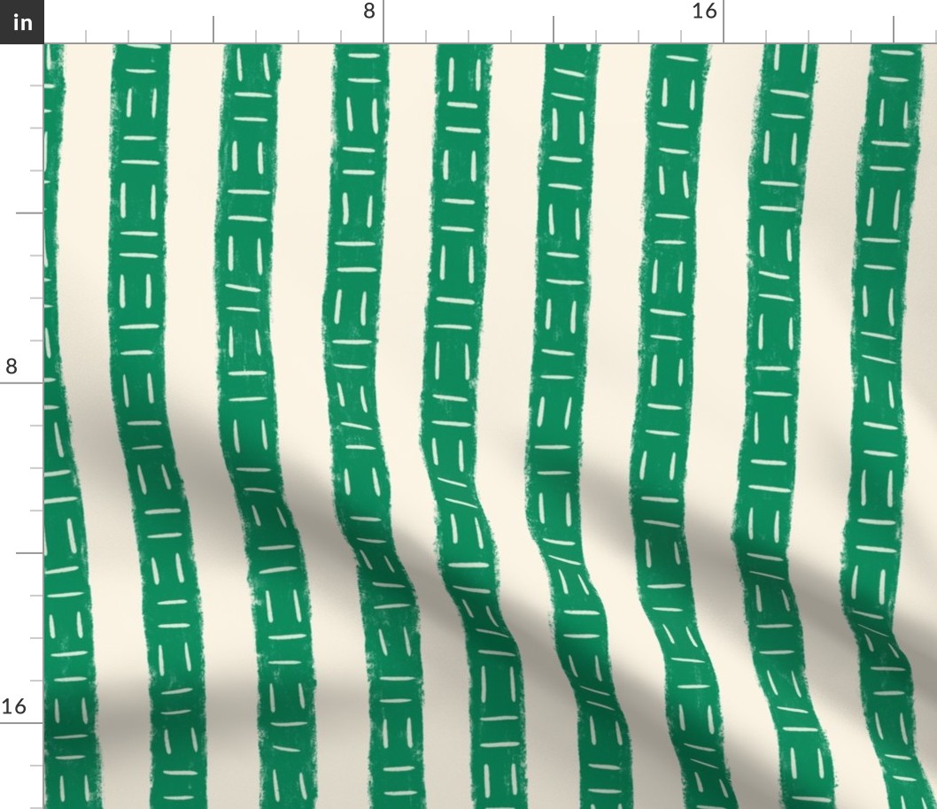 Crayon Stripes Wonderland: Playful Vertical Lines in Emerald Green and Cream with Block Printing Magic