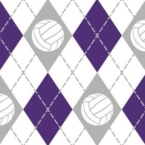 Volleyball themed purple gray white argyle sports pattern