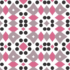 Pink Gray Black and White Abstract Harlequin and Dots