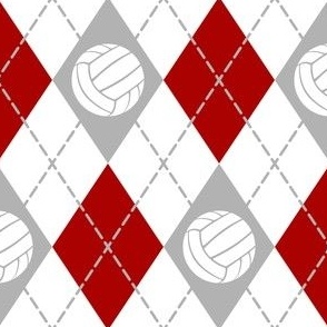 Volleyball themed red gray white argyle sports pattern