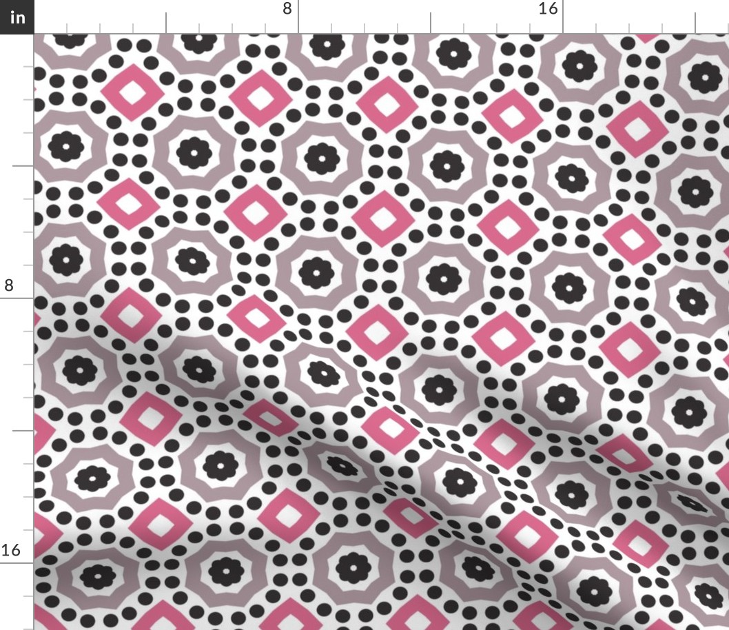 Geometric Pink Gray Black and White Mosaic