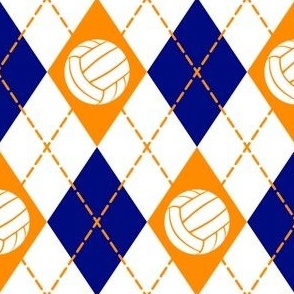 Volleyball themed blue orange white argyle sports pattern