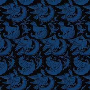 Birds, Bears, and Hounds - blue on black