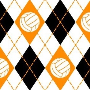  Volleyball themed black orange white argyle sports pattern