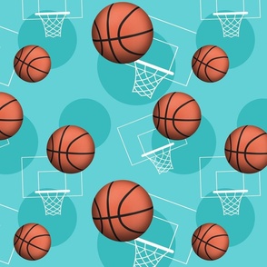 Basketball Themed Pattern Teal - Medium Scale