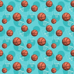 Basketball Themed Pattern Teal - Small Scale
