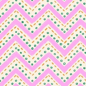 Crayon Chic Delight: Chevron, Circles, and Dash Fun in Emerald Green, Bubblegum Pink, and Tangerine Orange for Kids' Quilts, Rooms, and Playful Apparel