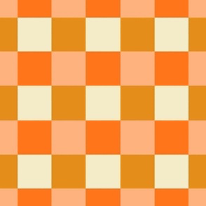 Retro checkerboard plaid in orange peach ocher cream - large