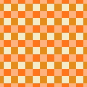 Retro checkerboard plaid in orange peach ocher cream - medium