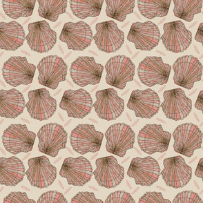 (S) Watercolor Peach Scallop Sea Shells | Muslin Off White | Small Scale | painterly
