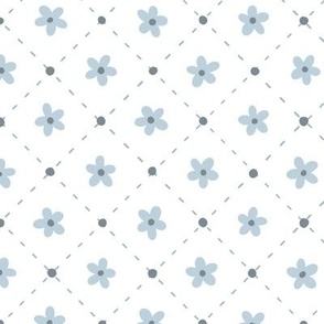 Daises in Stitches - light Blue Steal Daisies on white - Medium 