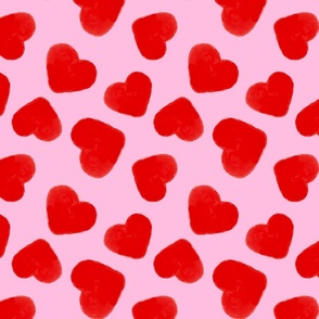red-hearts-on-pink-8x8 Valentines day, heart fabric, red and pink