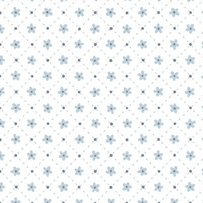 Daises in Stitches - light Blue Steal Daisies on white - Small