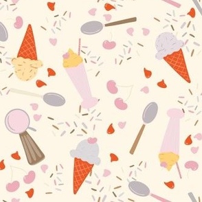 Scoops & Sweets-Cherry// Ice cream scoops, sprinkles, spoons, cherries, ice cream cones, milkshakes
