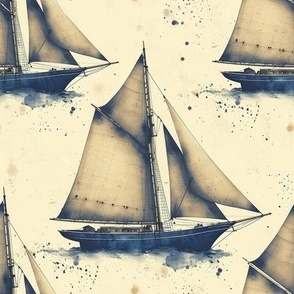 Mid century watercolor sailboats