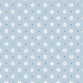 Daises in Stitches - White Daisies on Light Steel Blue - Small 