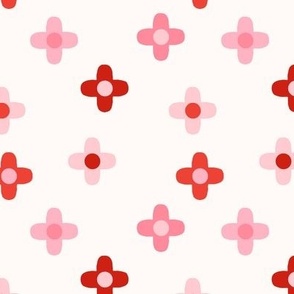 Playful Flower Polkadot in Pink and Red on White