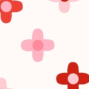 (XL) Playful Flower Polkadot in Pink and Red on White