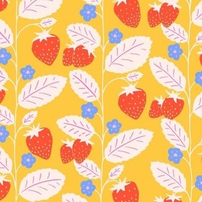 (XL) Climbing Strawberries and Blossoms on Yellow
