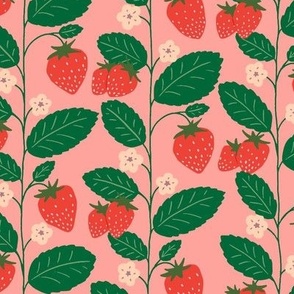 (XL) Climbing Strawberries and Blossoms on Pink