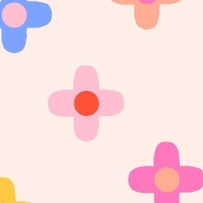 (XL) Playful Flower Polkadot in Red_ Blue_ Pink and Yellow 