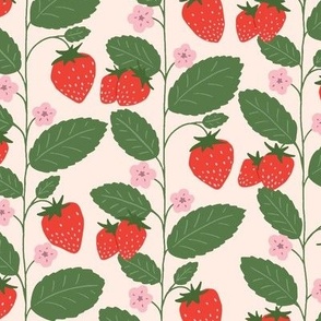 (XL) Climbing Strawberries and Blossoms on Cream
