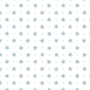 Daisy Chains and Dots - Light Blue Steel Daisies on White - Small