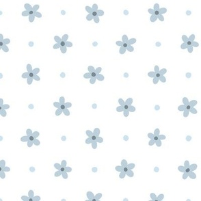 Daisy Chains and Dots - Light Blue Steel Daisies on White - Medium 