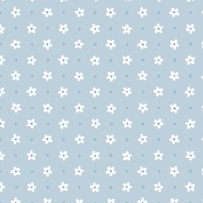 Daises in Stitches - White Daisies on Light Steel Blue - Small